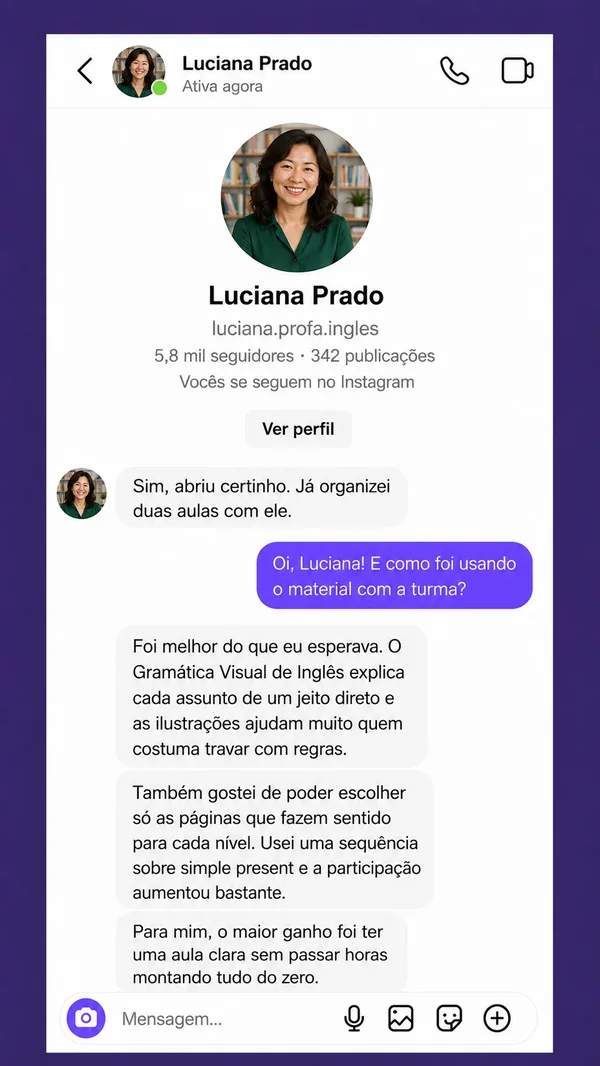Depoimento em comentários de professores sobre Inglês para o Dia a Dia
