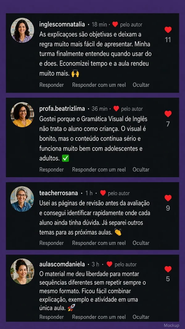 Depoimento em mensagem direta do Instagram sobre Inglês para o Dia a Dia